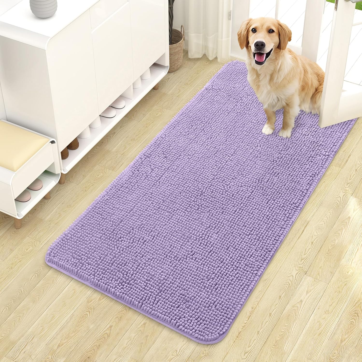 OLANLY Dog Door Mat - Absorbent Non-Slip Washable Doormat for Muddy Paws | 44x24 Inches, Lavender
