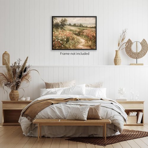 Haitunone Wildflower Wall Art - Retro Botanical Canvas Print for Farmhouse Decor | 12x16 Inch Unframed