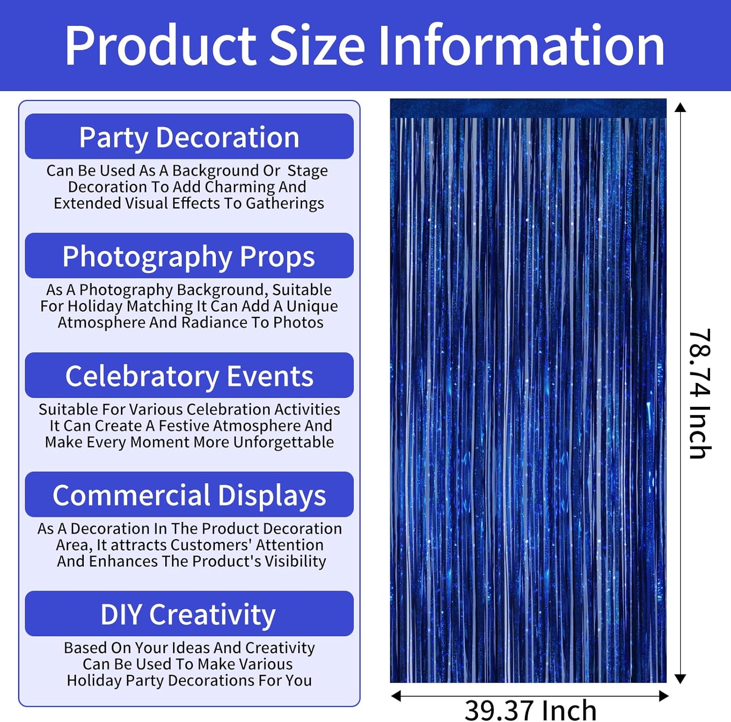 Picoway Foil Fringe Tinsel Backdrop Curtains - 4 Pack for Birthday & Bachelorette Party Decor | Blue