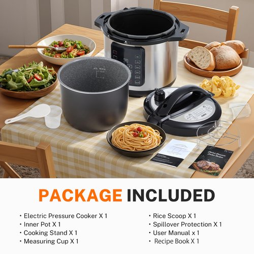 Simple Deluxe 16-in-1 Electric Pressure Cooker, 8QT Stainless Steel & Non-Stick Multi Cooker for Slow Cook, Meat Stew, Cake, Porridge, Multigrain, Dishwasher Safe, Silver
