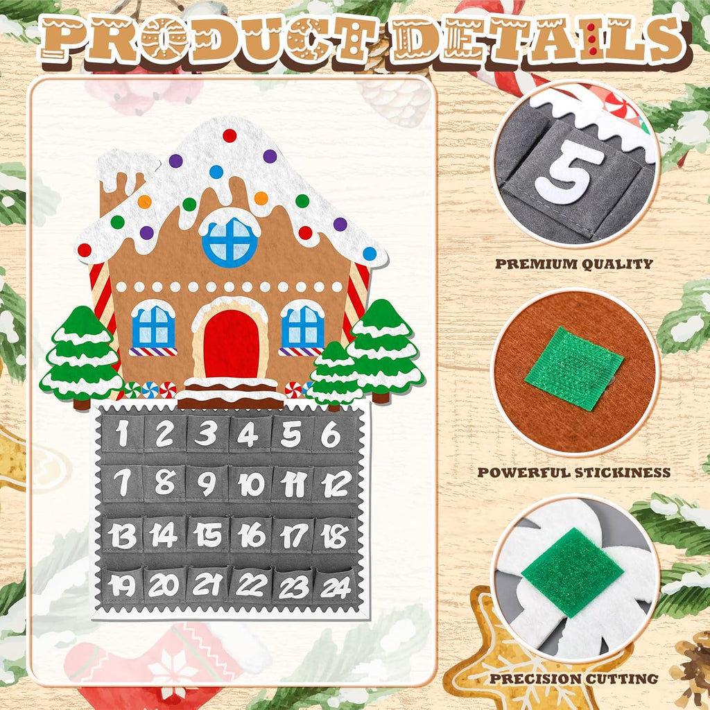 Watersay Christmas Gingerbread House Advent Calendar - 2ft Felt Countdown with 24 Pockets for Kids & Toddlers
