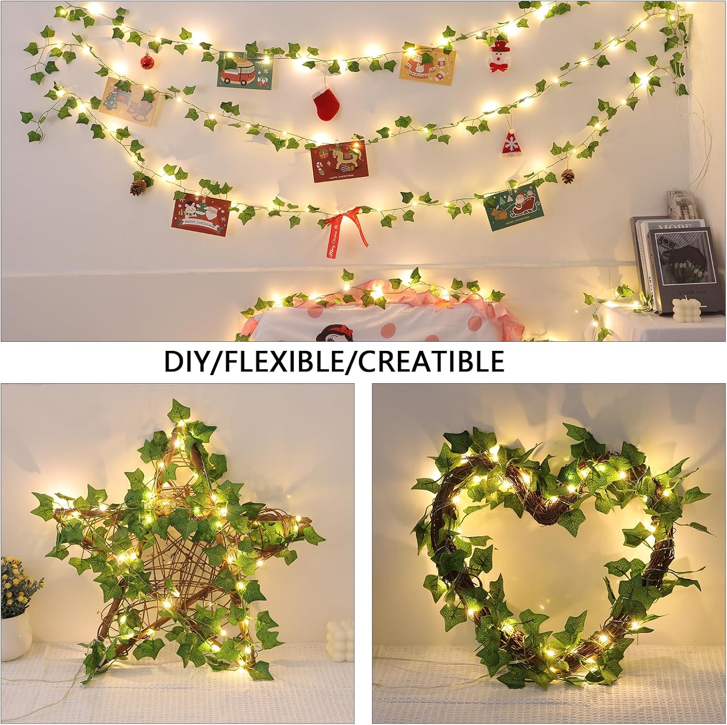 Skiennix 2 Pack LED Vines with Fairy Lights - 6.56ft Battery Operated Ivy String Lights for Home Decor