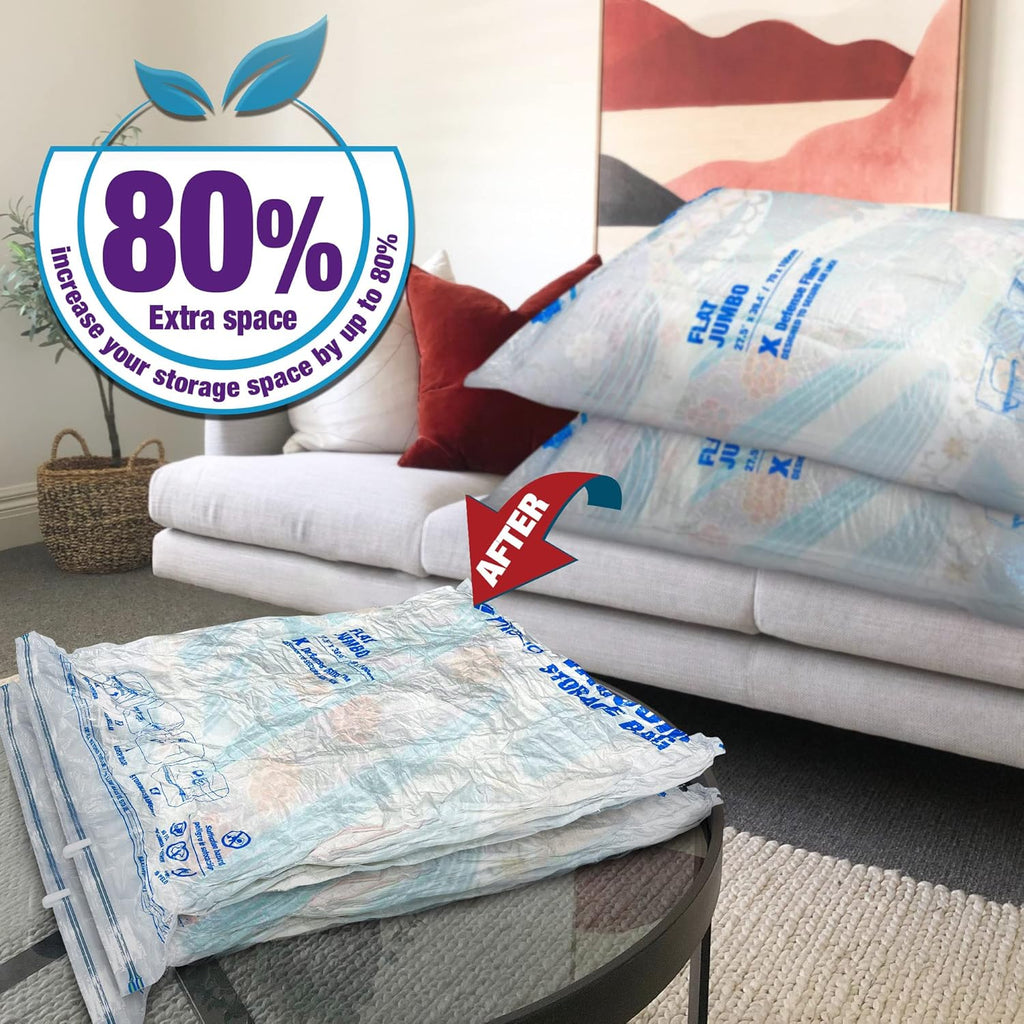 Skiennix Vacuum Storage Bags - 6 Jumbo Space Saver Vacuum Seal Bags for Clothes & Bedding