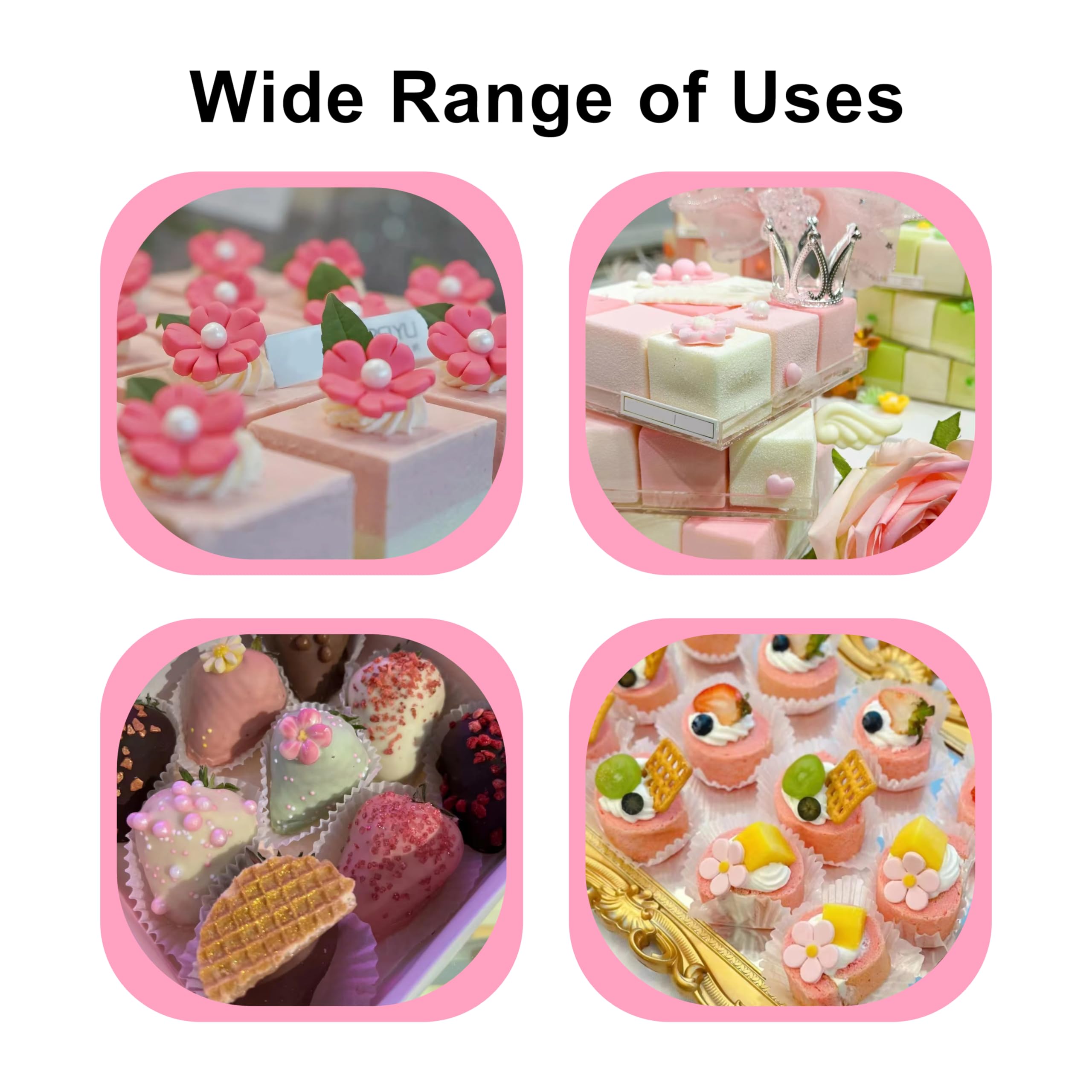 4Pcs Geometric Molds Silicone Chocolate Mold Set, Small Flower,Heart,Star and Semicircle Shapes Fondant Cake Molds, Polymer Clay Resin Mold for Baking and Cake Cupcake Decorating (Pink)