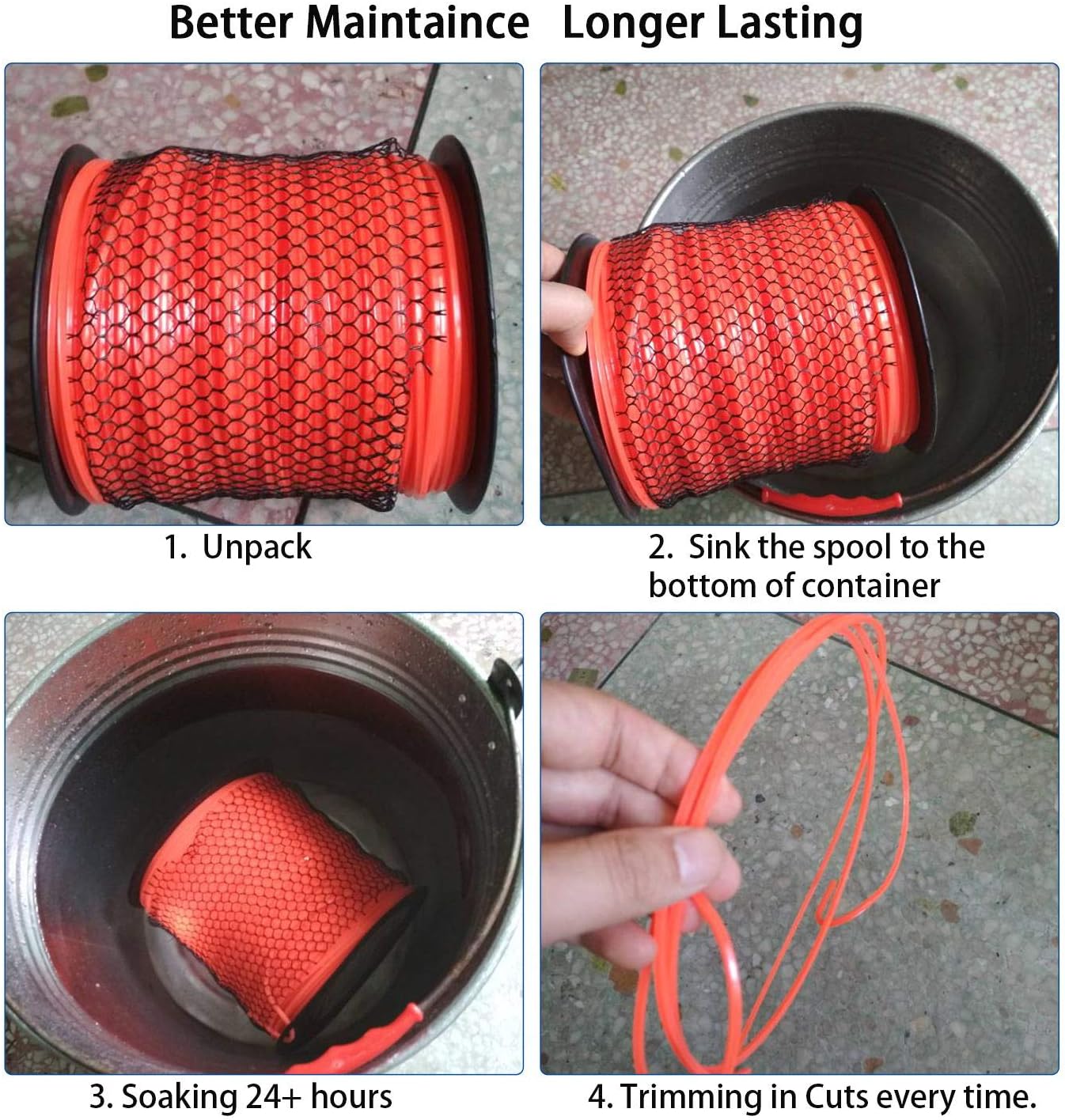 ANLEOLIFE String Trimmer Line - 1-Pound Commercial .065-Inch x 370 ft with Built-In Cutter - Orange