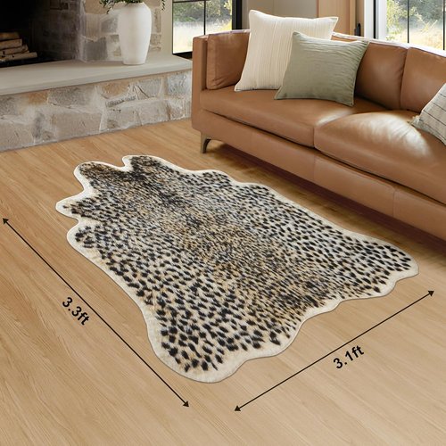 Cheetah Print Rug - Faux Cowhide Skin Area Carpet for Living Room & Kitchen | 3.3 x 3.1ft