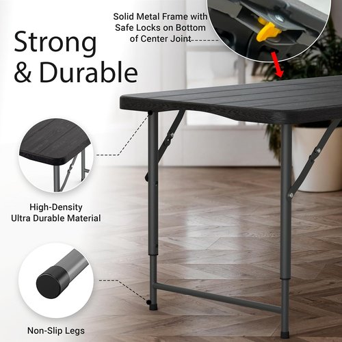 4FT Heavy Duty Foldable Table by [Brand Name] - Adjustable Height, Built-In Handle | Perfect for Events & Camping