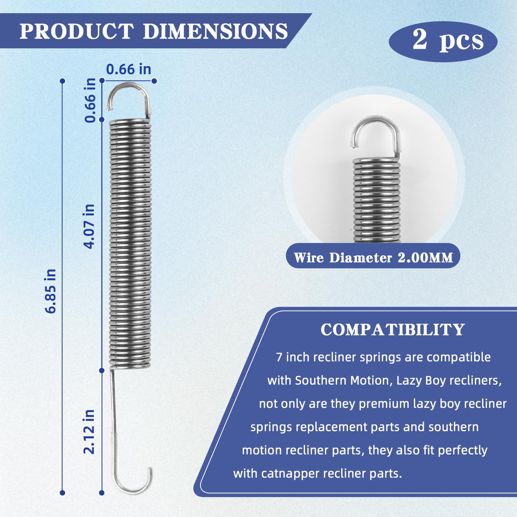 Zookpr 2Pcs 7 Inch Recliner Springs Replacement Sofa Chair Mechanism Tension Furniture Replacement Parts -Long Neck Hook Style