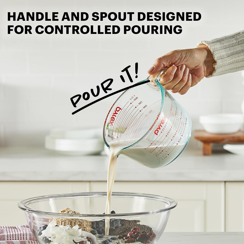 Pyrex Essentials Glass Measuring Cups Set - 3-Pack (1, 2 & 4 Cup) | Oven, Dishwasher & Microwave Safe
