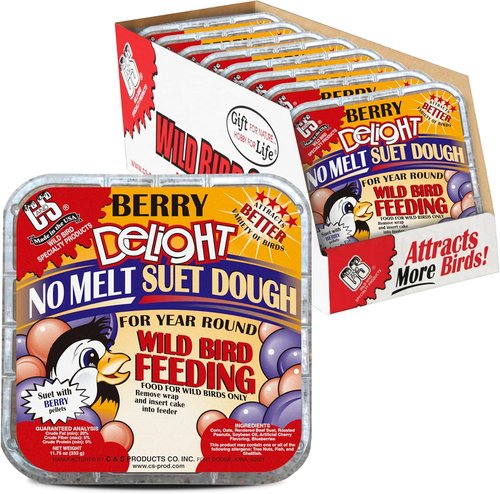 C&S Berry Delight Suet Cakes for Wild Birds - No Melt Formula, 11.75 Ounces, Pack of 8