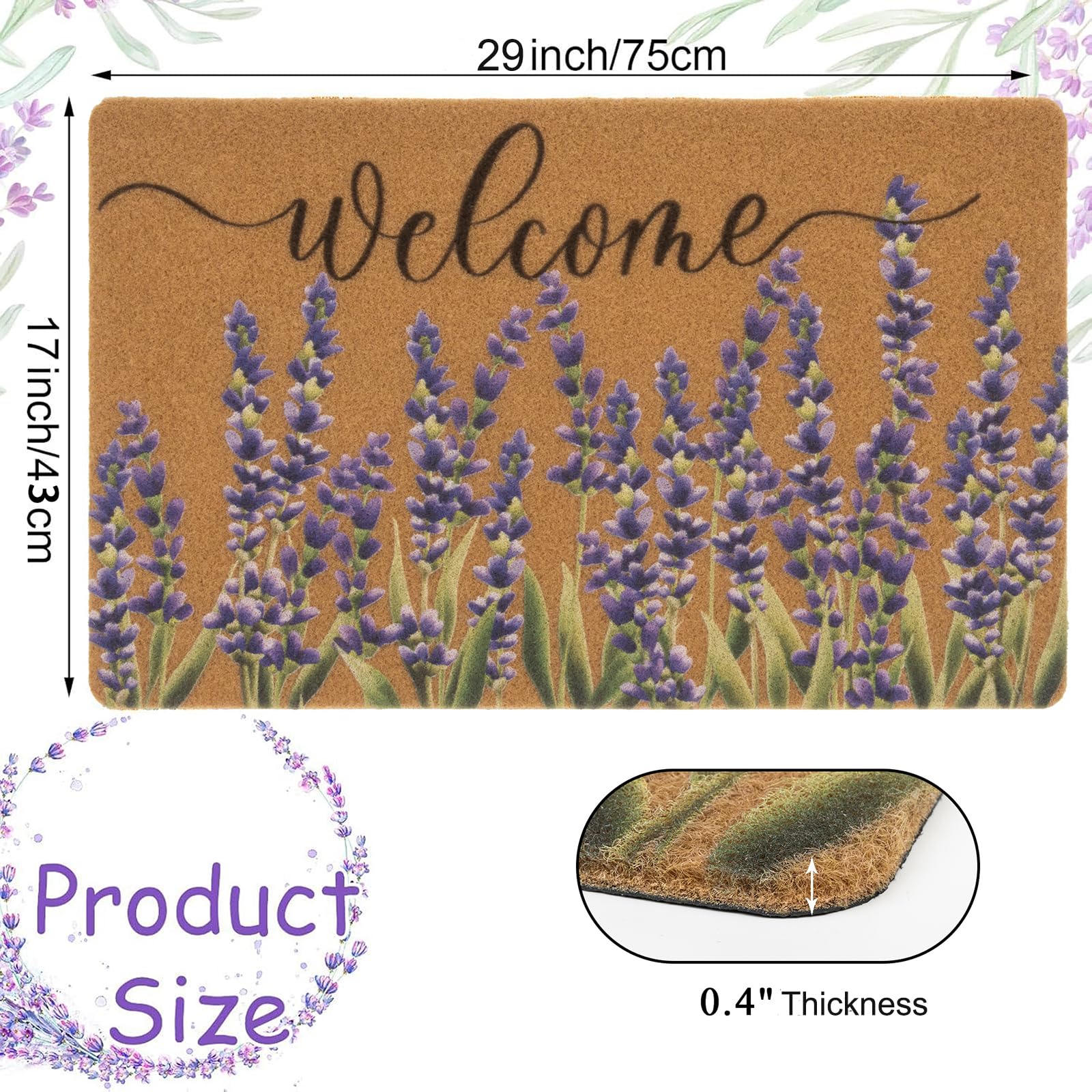 XuoAz Lavender-Welcome-Doormat for Indoor Outdoor Entrance Floral-Spring-Summer-Door-Mats Non Slip Coir Seasonal Doormat 17 x 29 Inches
