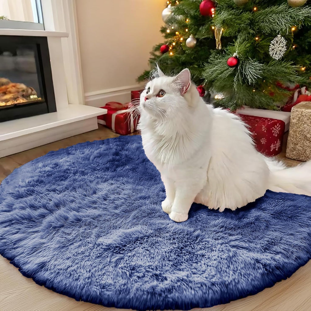 OLANLY Denim Blue Round Rug - Soft & Fluffy Machine Washable 3 ft Area Rug for Bedroom & Living Room