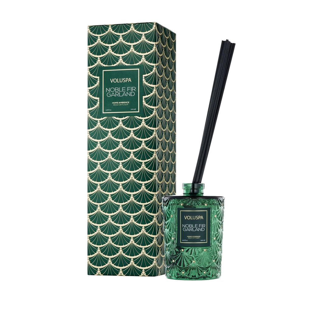 Voluspa Noble Fir Garland Reed Diffuser, 6.8oz, Scented Diffuser for The Home, Handcrafted in The USA