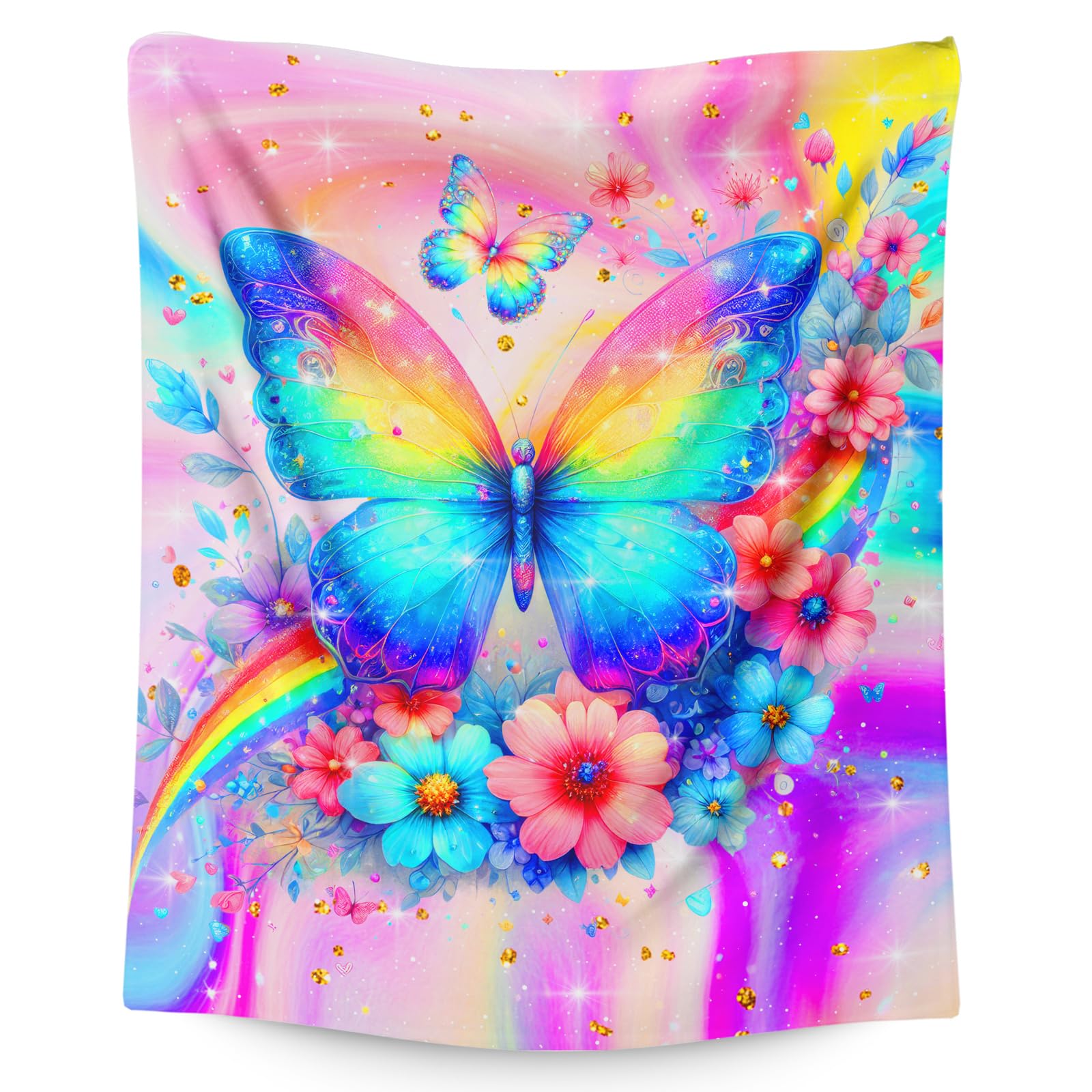 Sharecolor Blanket for Girls Butterfly Throw Blanket Gifts for Kids Teens, 60x50 Inches Cute Flannel Blankets Throws for Couch Sofa Bed
