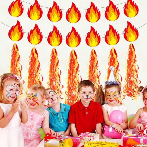 CHUNNIN Fire Flame Birthday Party Decoration Pentecost Decorations Fireman Paper Banner Flame Hanging Swirls Streamer Firefighter Photo Booth Prop Supplies Favors Gatherings Celebrations Decor
