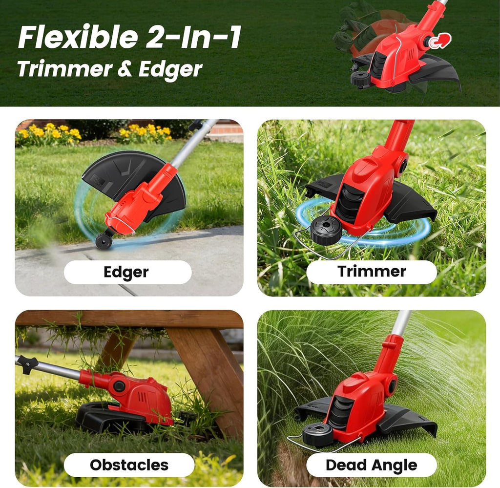 Skiennix Cordless String Trimmer - 21V Weed Wacker with 2x4.0Ah Batteries & Fast Charger | 12" Automatic Feed Garden Tool