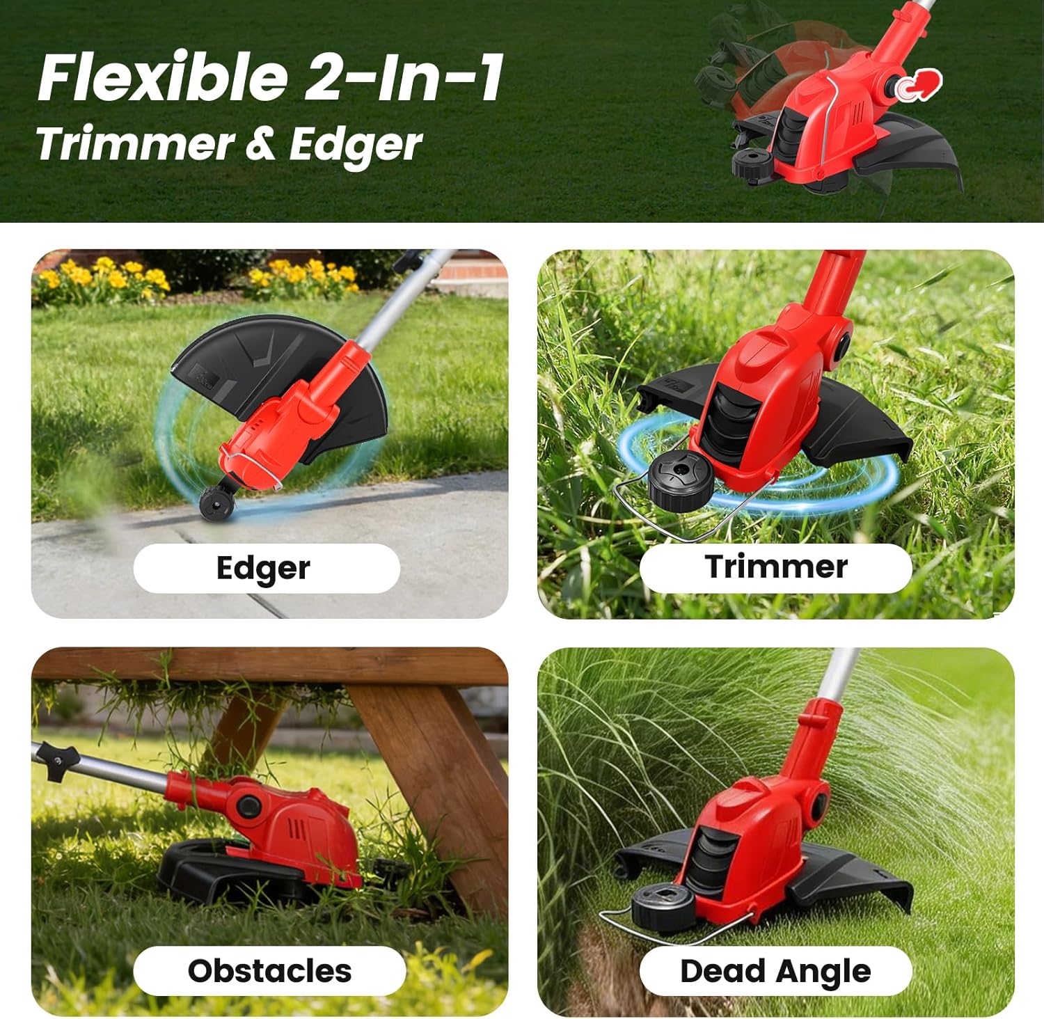 Skiennix Cordless String Trimmer - 21V Weed Wacker with 2x4.0Ah Batteries & Fast Charger | 12" Automatic Feed Garden Tool