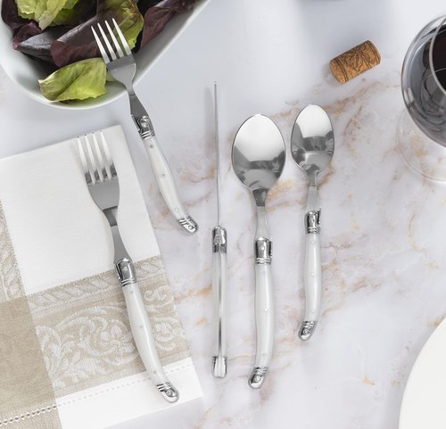 French Home Laguiole 20 Piece Flatware Set – Stainless Steel Flatware Set for 4 – Luxurious Pearl White Utensil Set with Knives, Spoons and Forks