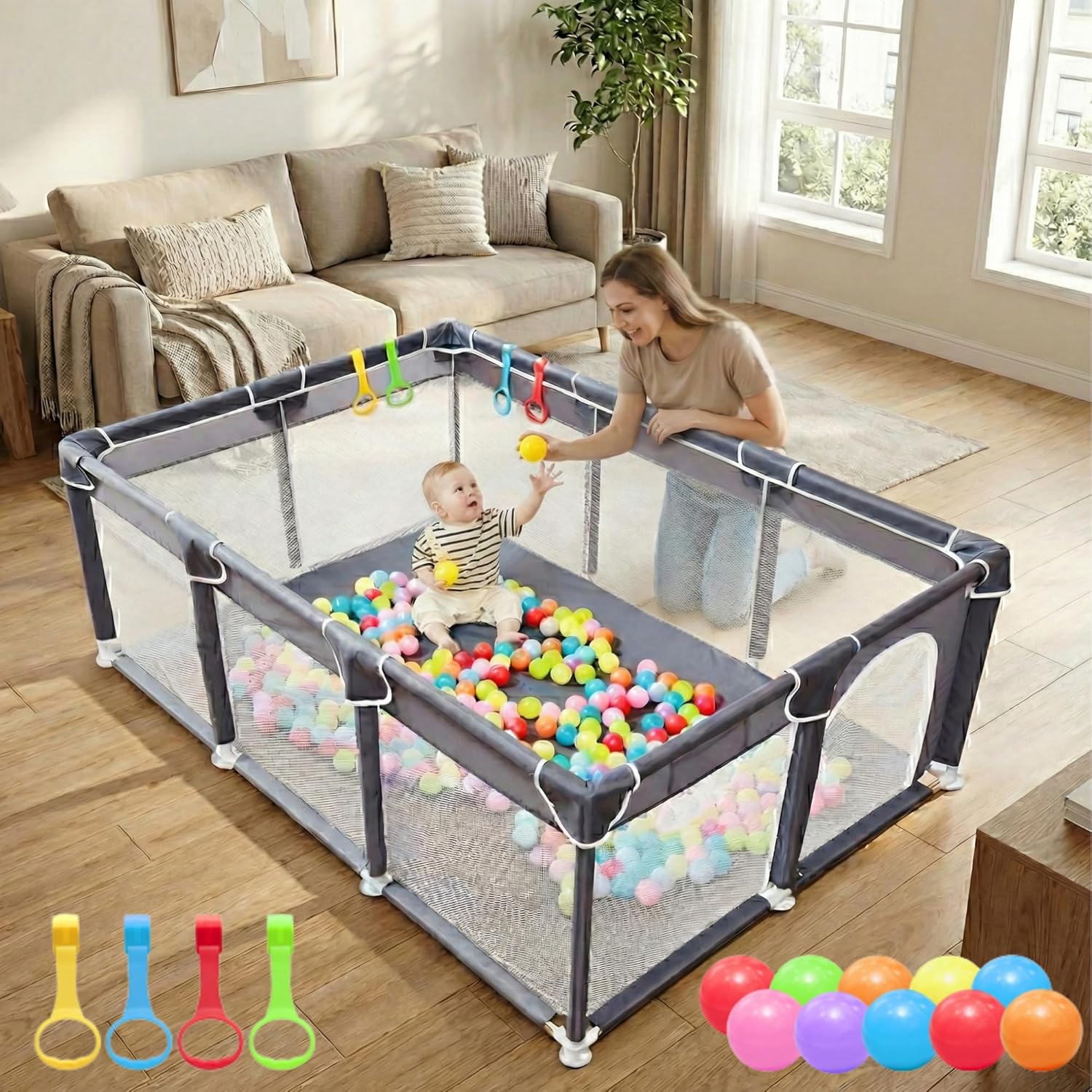 Orian Playpen - Large 50x74 Baby Play Yard | Sturdy Indoor/Outdoor Mesh Sides, Safe Play Area