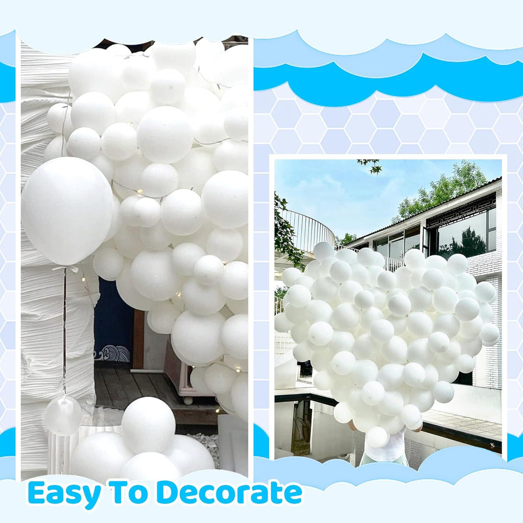 Skiennix White Latex Balloons - 200-Piece Garland Arch Kit for Birthday, Wedding & Baby Shower Decorations | 5-18 Inch Sizes