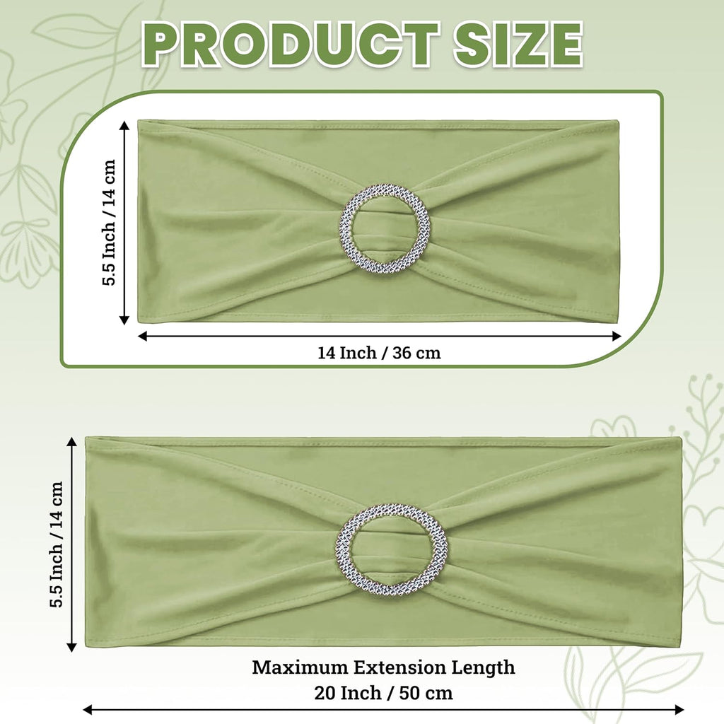 MDS Spandex Chair Sashes - Universal Fit Elastic Stretch Bands with Buckle for Weddings | Sage Green - Pack of 200