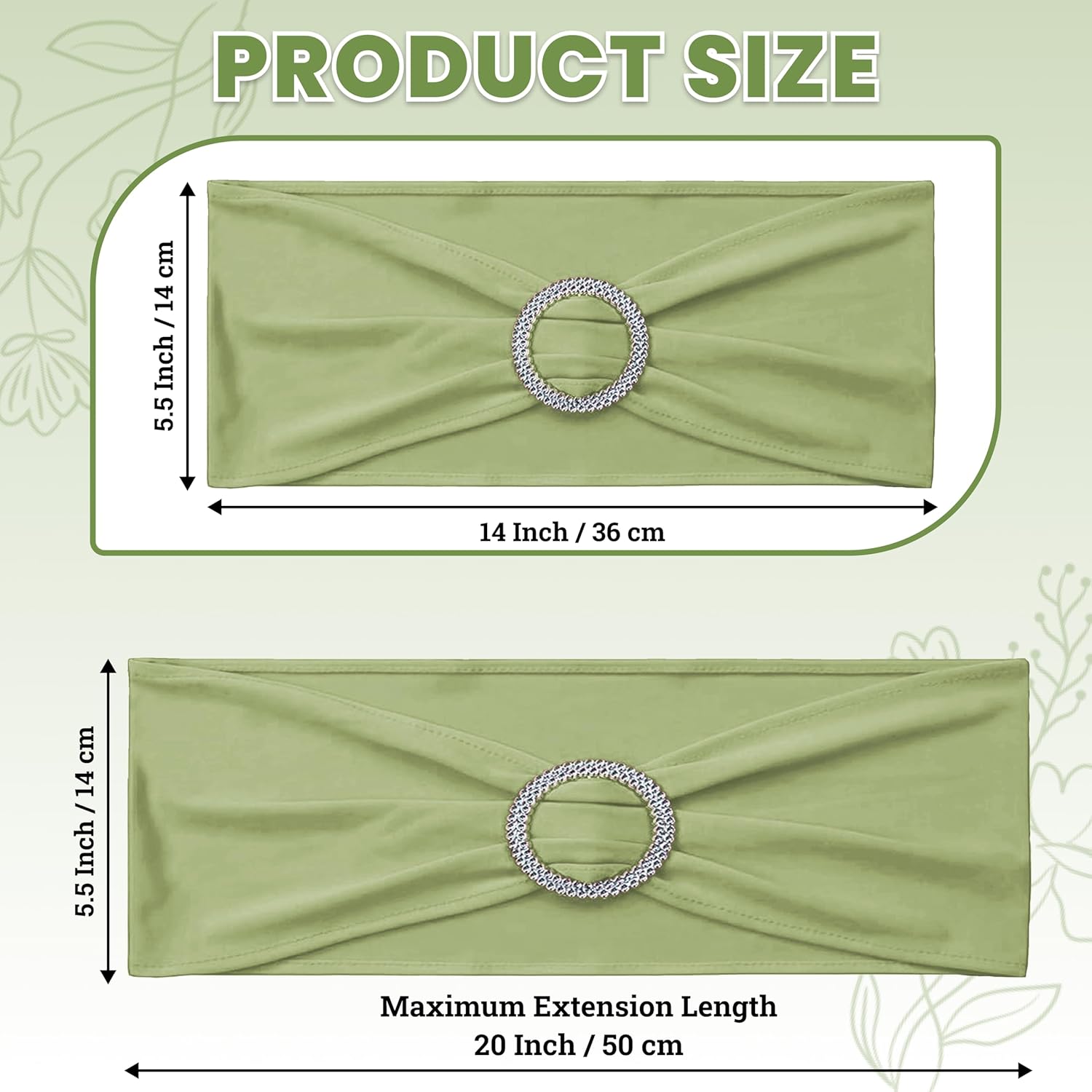 MDS Spandex Chair Sashes - Universal Fit Elastic Stretch Bands with Buckle for Weddings | Sage Green - Pack of 200