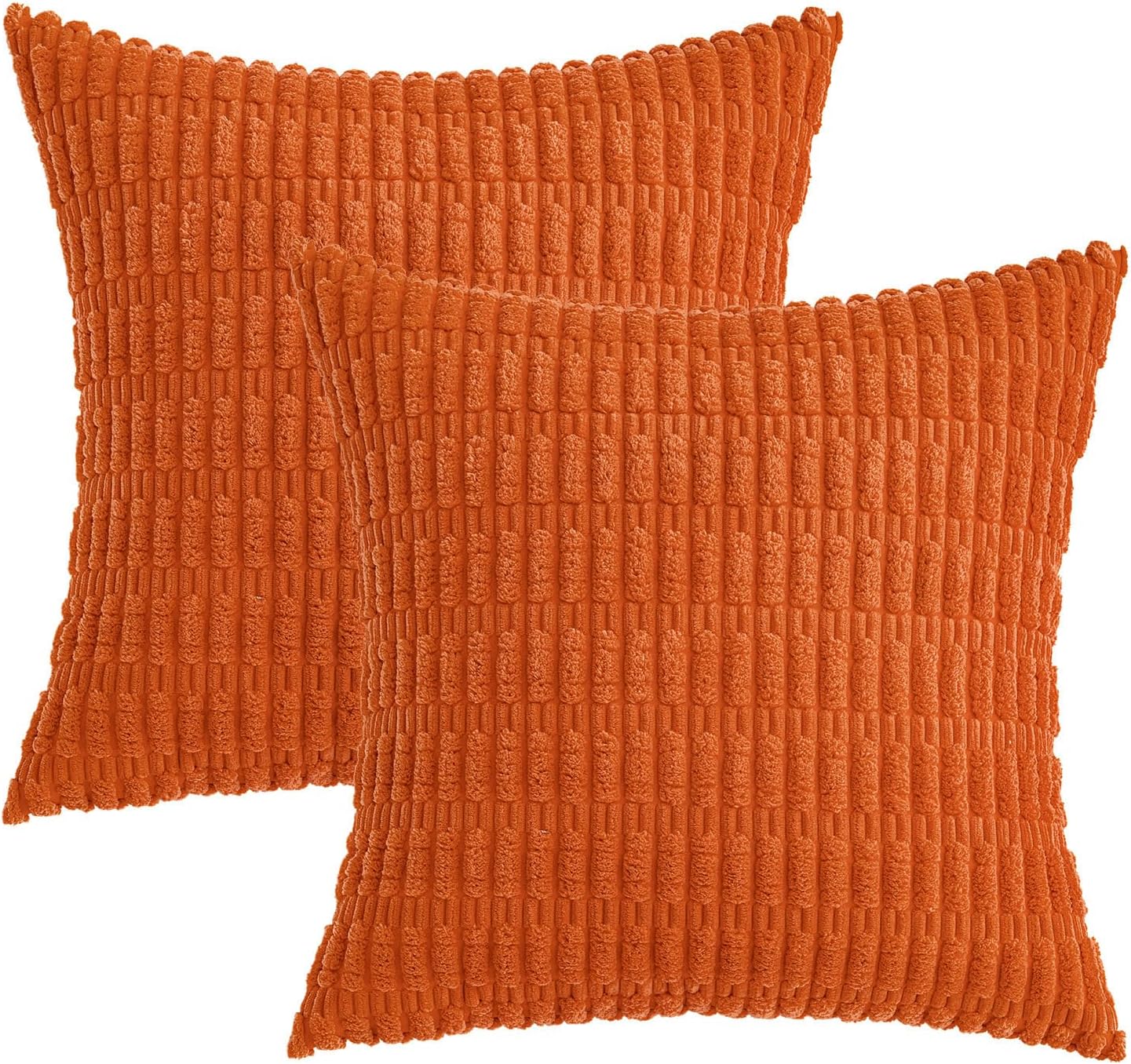 MIULEE Decorative Pillow Covers - Soft Orange Corduroy | Pack of 2, 18x18 Inch, Boho Striped Design for Home Decor