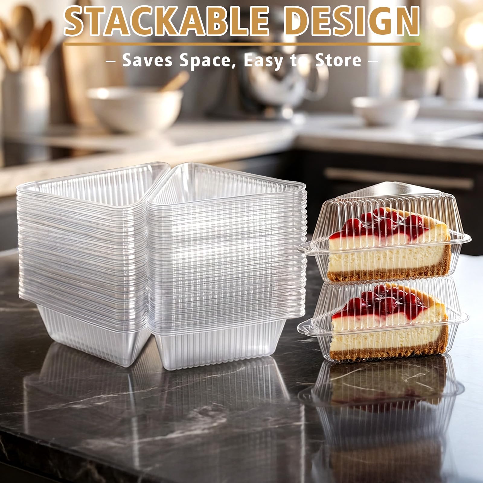 FORBFAN Cake Slice Container 150 Pack, 5 Inch Clear Disposable Bakery Box with Hinged Lid, Plastic Triangle Pie Slice Container for Cheesecake, To-Go & Takeout