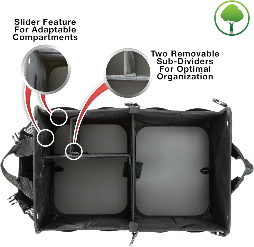 TRUNKCRATEPRO Car Trunk Organizer - Premium Adjustable Multi-Compartment Design | Large Black with Securing Straps & Non-Slip Bottom