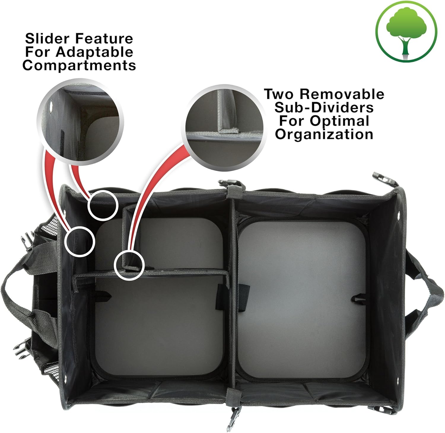 TRUNKCRATEPRO Car Trunk Organizer - Premium Adjustable Multi-Compartment Design | Large Black with Securing Straps & Non-Slip Bottom