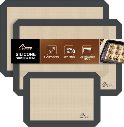 HOTEC Silicone Baking Mats 3 Pack - Non-Stick Reusable Sheets for Cookies & Macarons | BPA-Free, Dishwasher Safe