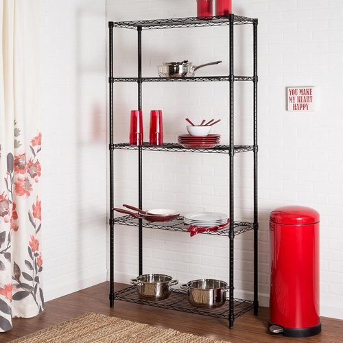 Honey-Can-Do Heavy-Duty 5-Tier Metal Storage Rack - 200 lb Capacity, Black, 14" W x 36" L x 72" H