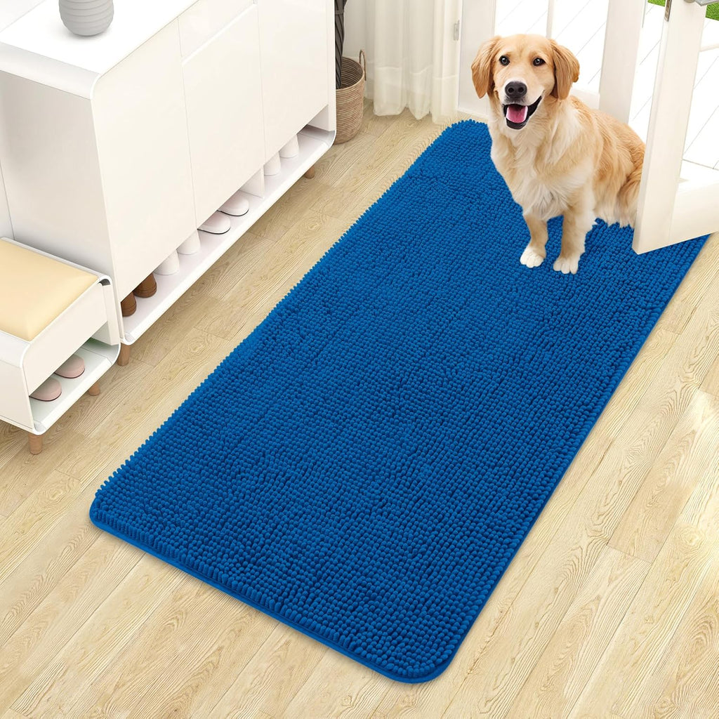 OLANLY Dog Door Mat - Absorbent Non-Slip Washable Doormat for Muddy Paws | 44x24 Deep Navy Blue