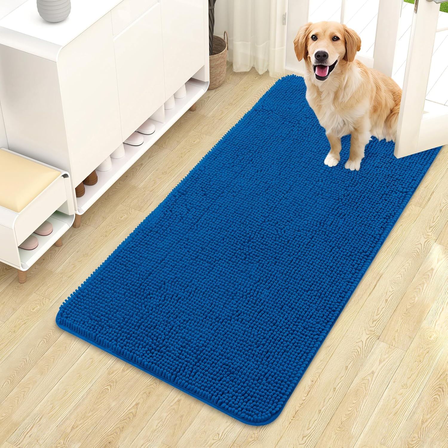 OLANLY Dog Door Mat - Absorbent Non-Slip Washable Doormat for Muddy Paws | 44x24 Deep Navy Blue