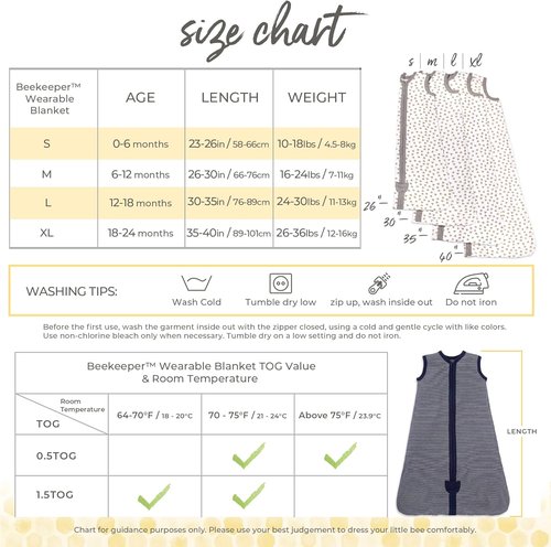 Burt's Bees Baby Wearable Blanket | Organic Cotton Unisex Beekeeper - Lightweight 0.5 TOG & Medium 1.5 TOG