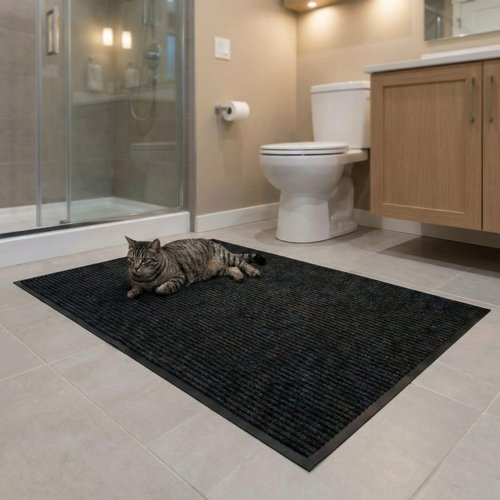 Restaurantware-Comfy Feet 60 x 36 Inch No-Slip Floor Mat, 1 Ribbed Carpet Utility Mat - Indoor and Outdoor, for Homes Or Offices, Black Polyester Fibers Entry Mat, Vinyl Backing, Easy to Clean