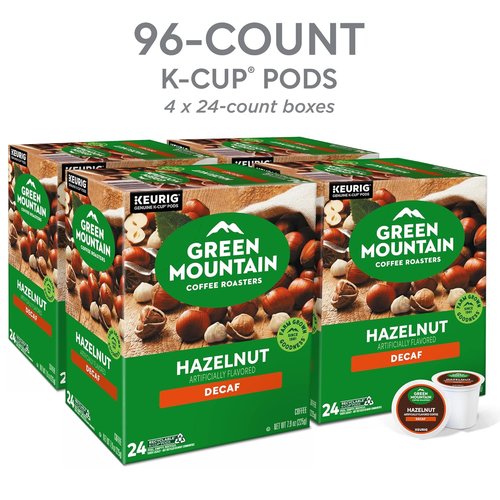 Green Mountain Coffee Roasters Hazelnut Decaf K-Cup Pods - Light Roast, 96 Count (4 Packs of 24)