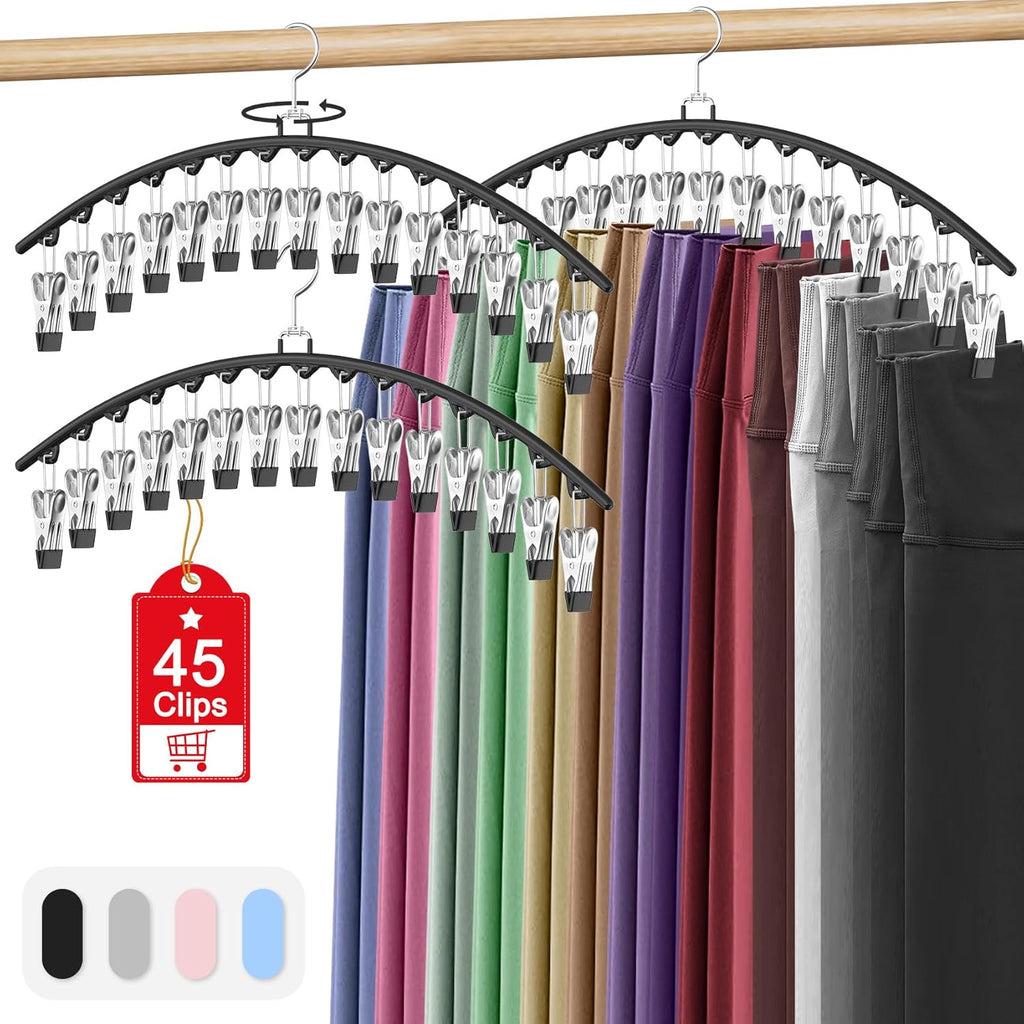Skiennix Legging Organizer - Space-Saving Closet Hangers for 45 Leggings, Shorts & Skirts | Black