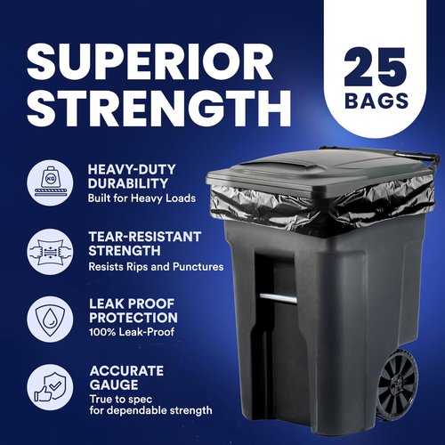 Plasticplace 64-65 Gallon Trash Can Liners for Toter │ 3.0 Mil │ Black Heavy Duty Garbage Bags │ 50” x 60” (25 Count),W65LDBTL3