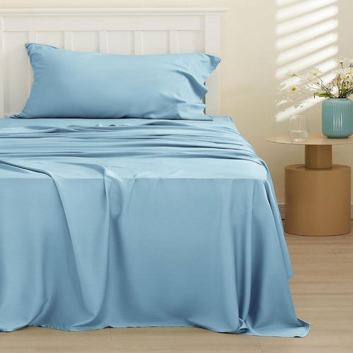 Bedsure Cooling Twin Sheets - Rayon from Bamboo, Breathable & Soft, Deep Pocket Up to 16 Inches, Aqua