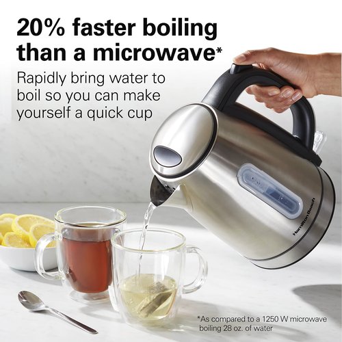 Hamilton Beach Electric Tea Kettle, Water Boiler & Heater, 1.7 Liter, Cordless Serving, 1500 Watts for Fast Boiling, Auto-Shutoff and Boil-Dry Protection, Stainless Steel with LED Light Ring (41037)