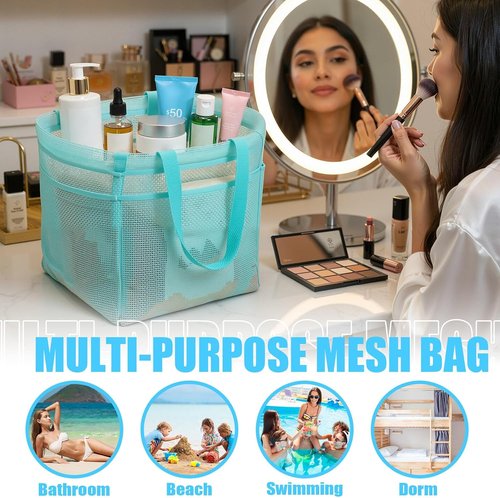 Kinlop Mesh Shower Caddy - Portable 8-Pocket Tote with Drawstring for Dorms, Gym & Travel | Macarons Color