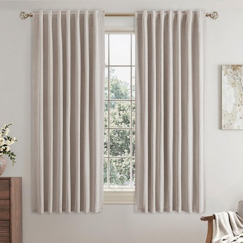 EMEMA Ivory White Linen Blackout Curtains - Thermal Insulated Room Darkening Drapes | 63 Inch Length, 2 Panels