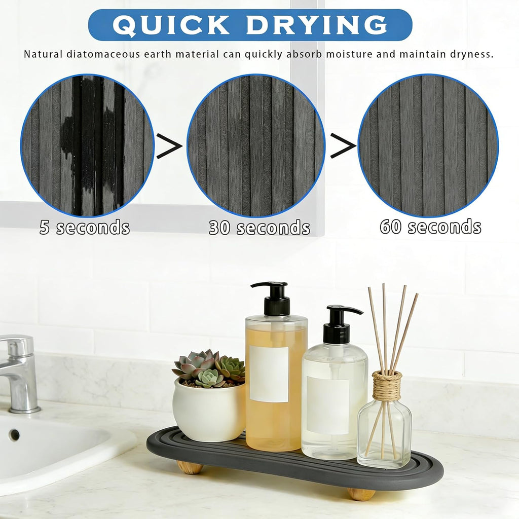Skiennix Instant Dry Sink Tray - Anti-Slip Stone Caddy for Kitchen & Bathroom | Quick Dry Dark Gray