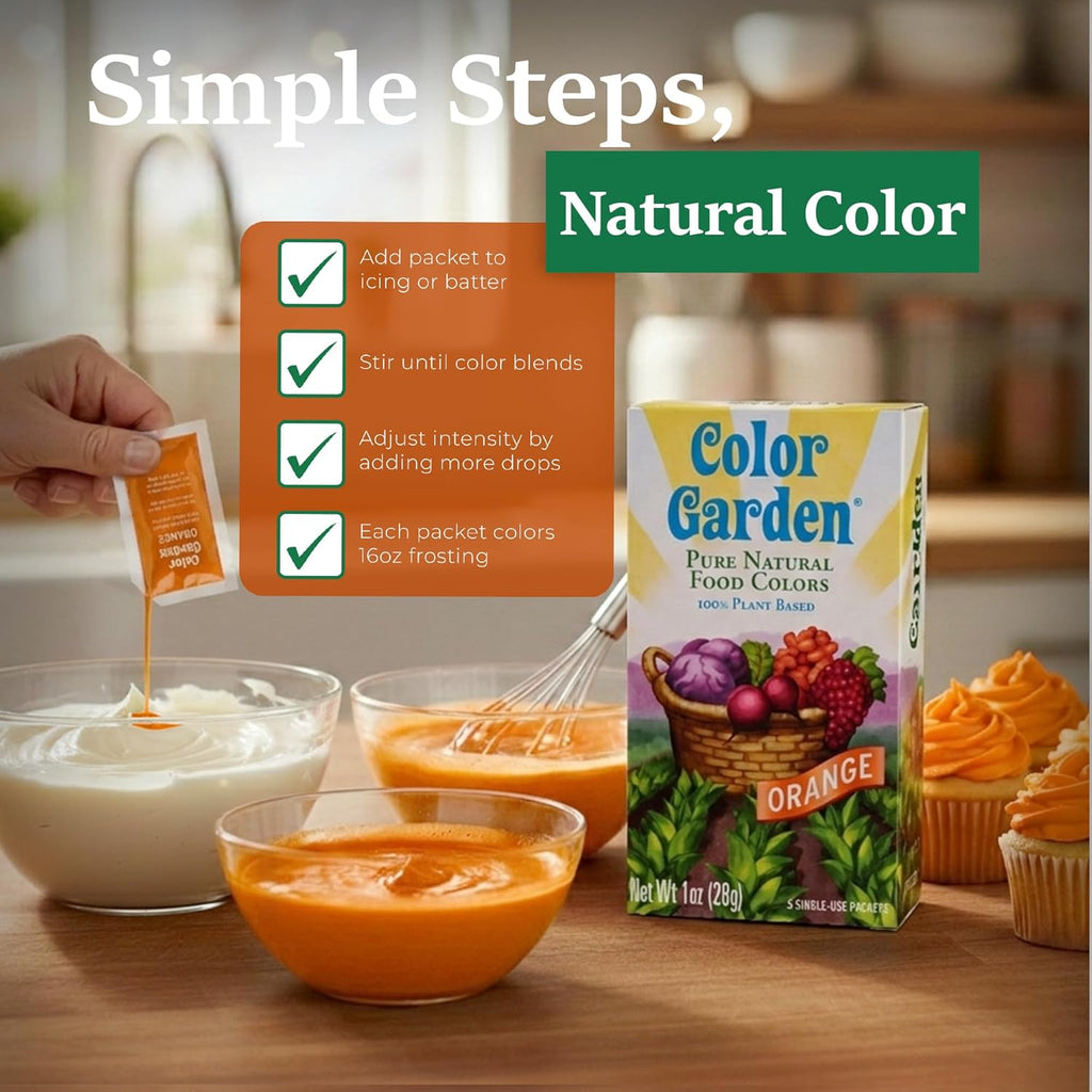 Color Garden Pure Natural Food Coloring - Orange | Plant-Based, Vegan, Non-Toxic Liquid Dye - 5 ct, 1 oz