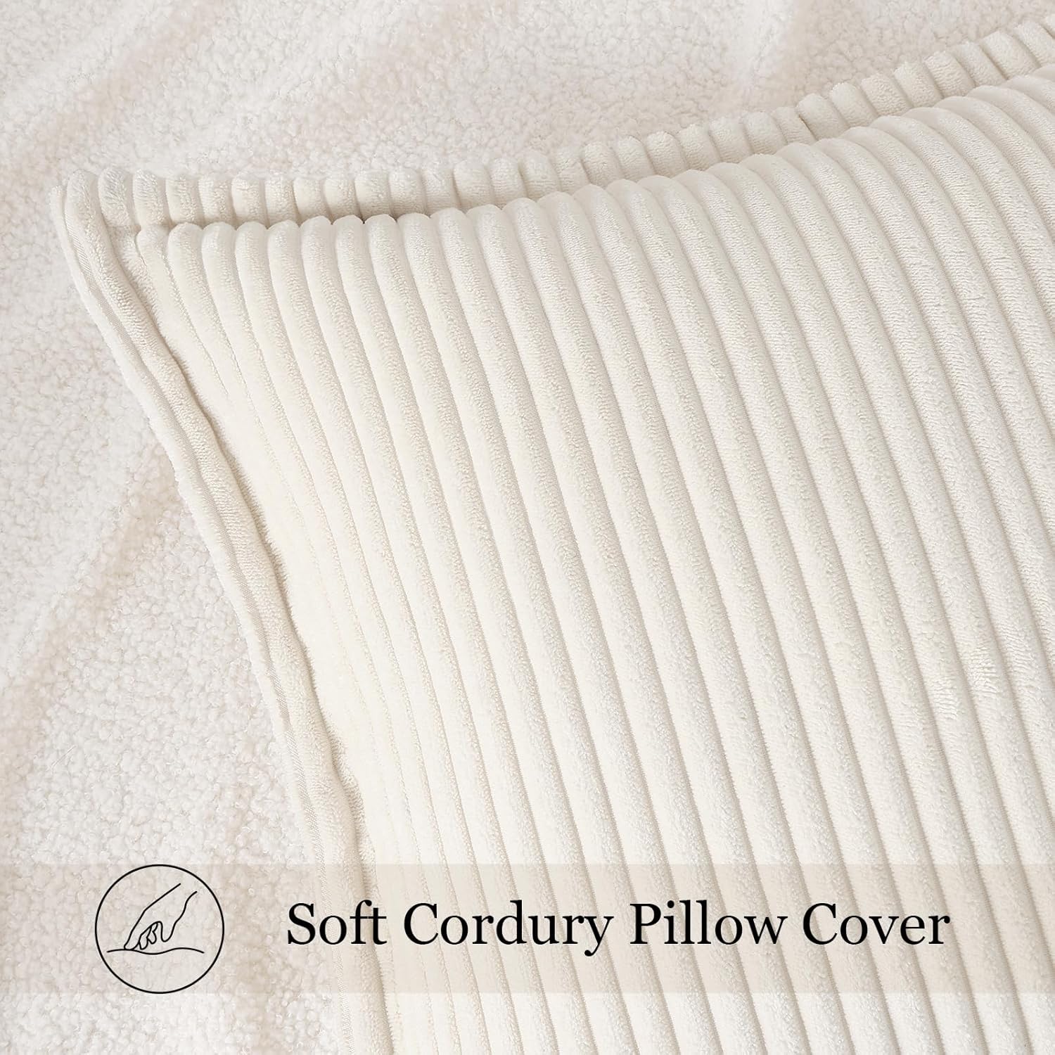 Mecatny Corduroy Throw Pillow Covers - Soft Boho Decorative Set of 2 | 18x18 Cream White