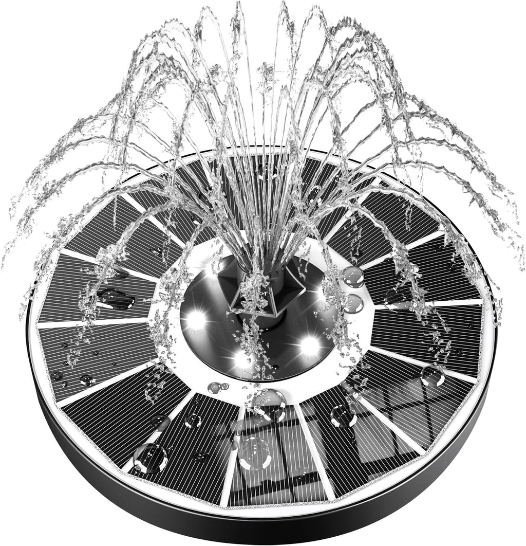 SZMP Solar Fountain - Upgraded 100% Glass Panel, 3.5W Floating Water Pump with 2000mAh Battery & 7 Nozzles | Ideal for Garden & Pond