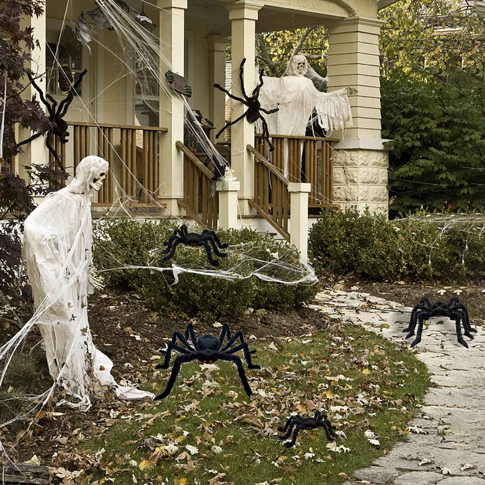 CH HAICHENG 6 Pcs Halloween Spiders Decorations, Giant Hairy Spiders Halloween Decorations Indoor Outdoor Decor