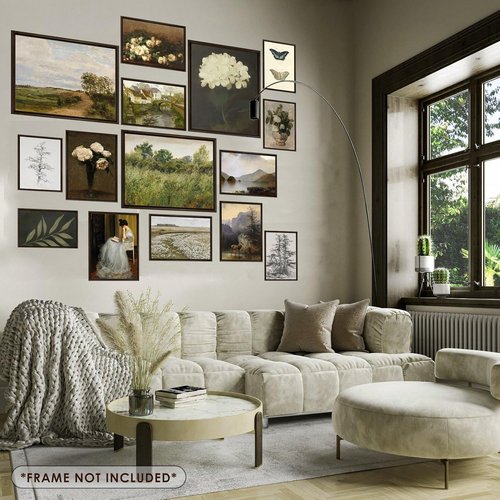 **LANCHI95 Vintage Wall Art Decor - 15 Pcs Moody Botanical Prints for Eclectic Gallery Wall**