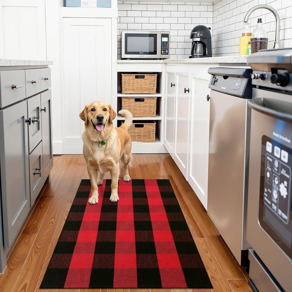 OLANLY Buffalo Plaid Rug - Washable Red and Black Checkered Doormat | 2'4" x 3'7" for Indoor/Outdoor Use